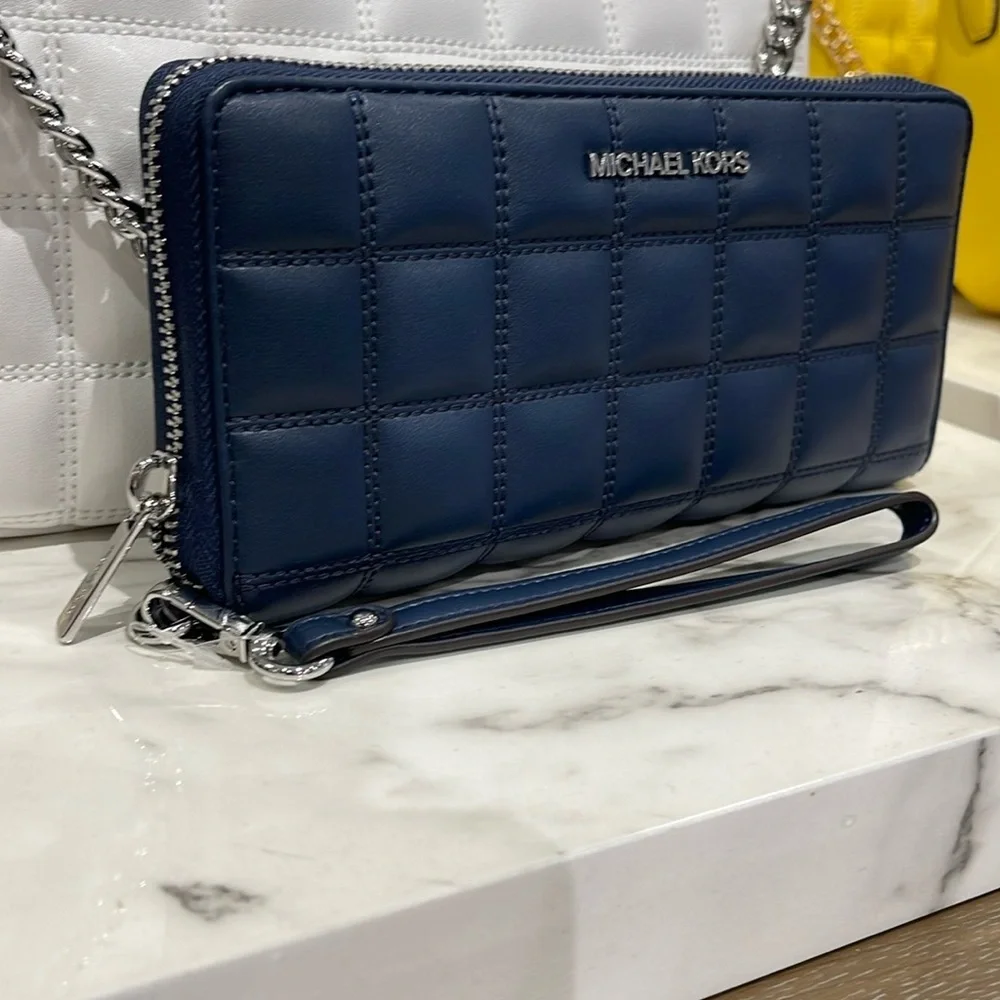 MICHAEL KORS Continental Wristlet Phone Case Wallet  Navy NWT